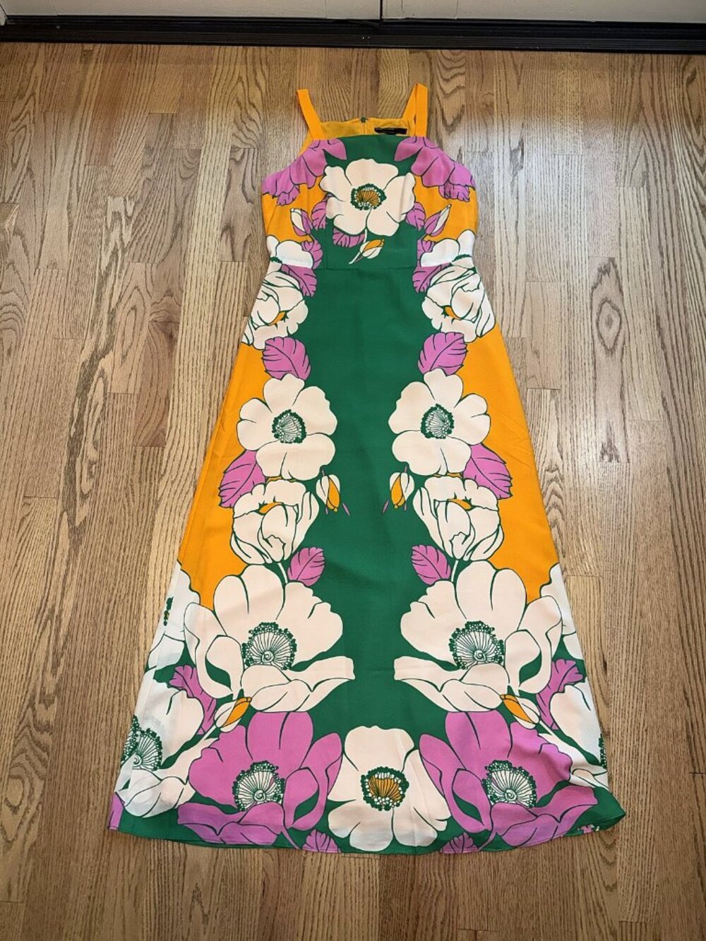 NWT Maggy London Bold Floral Sleeveless Maxi Dress Green Orange Pink Size 6